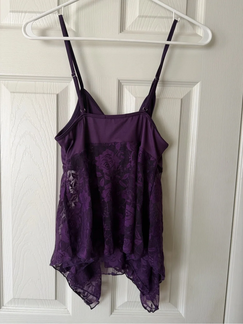 Floral Lace Trim Purple Chemise with Adjustable Straps